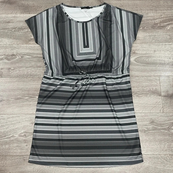 Prana Lindy Dress Black and White Pullover Drawstring Waist M - Picture 9 of 16